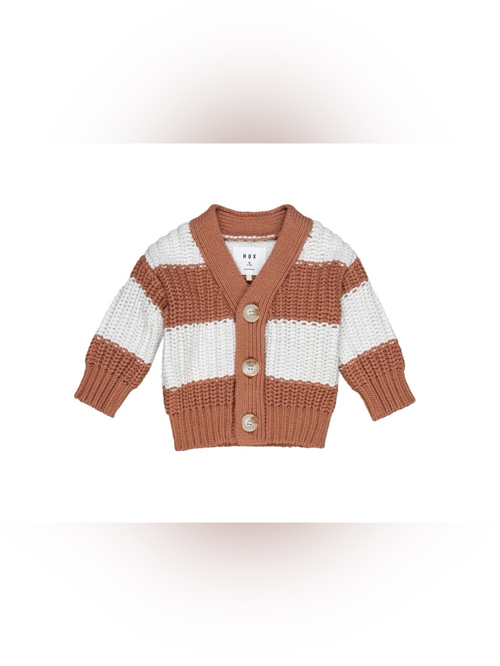 Huxbaby Striped Knit Cardigan - Rust & White- 2T